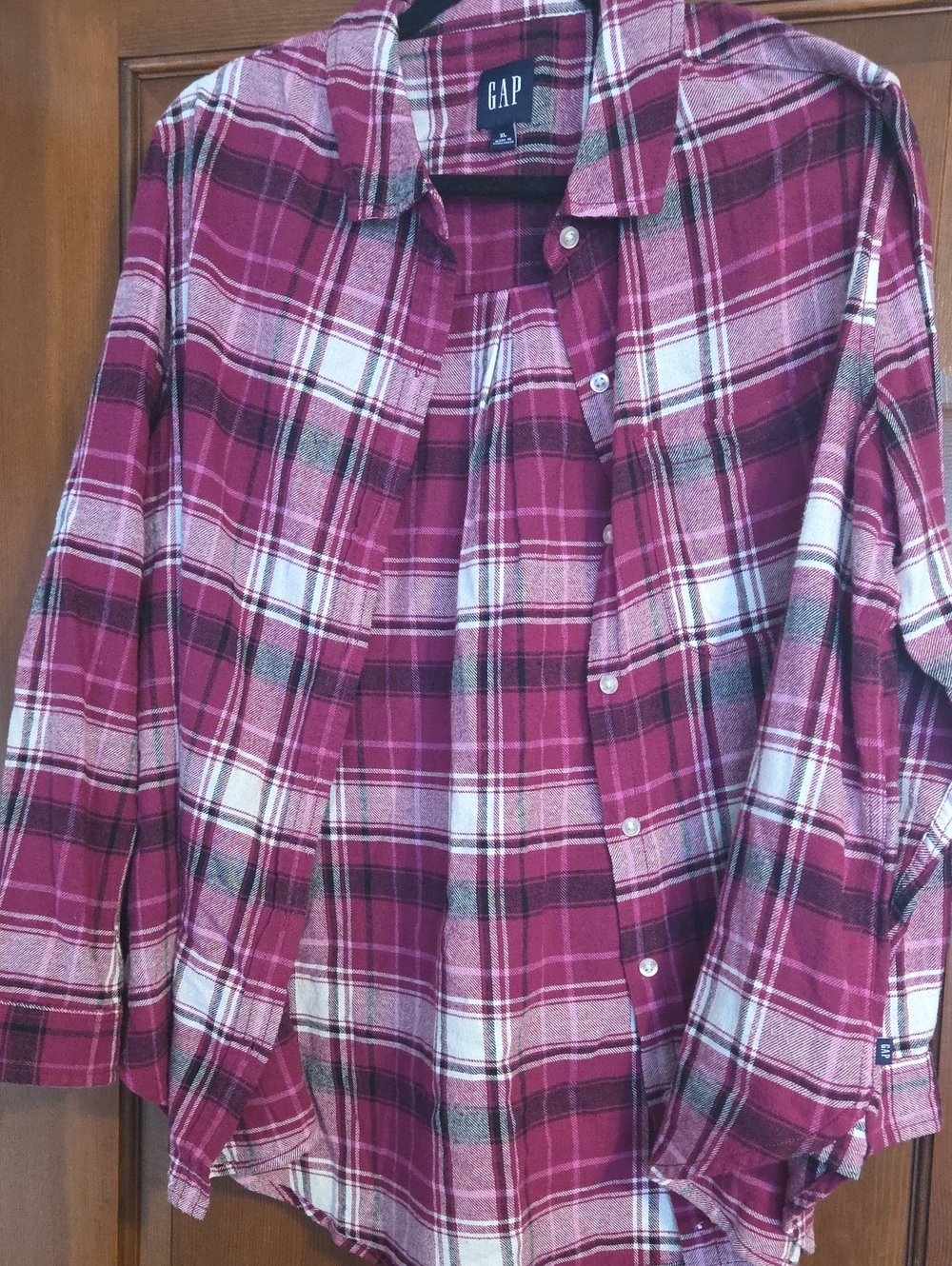 GAP Womens's Magenta and White Plaid Button-Down Shirt